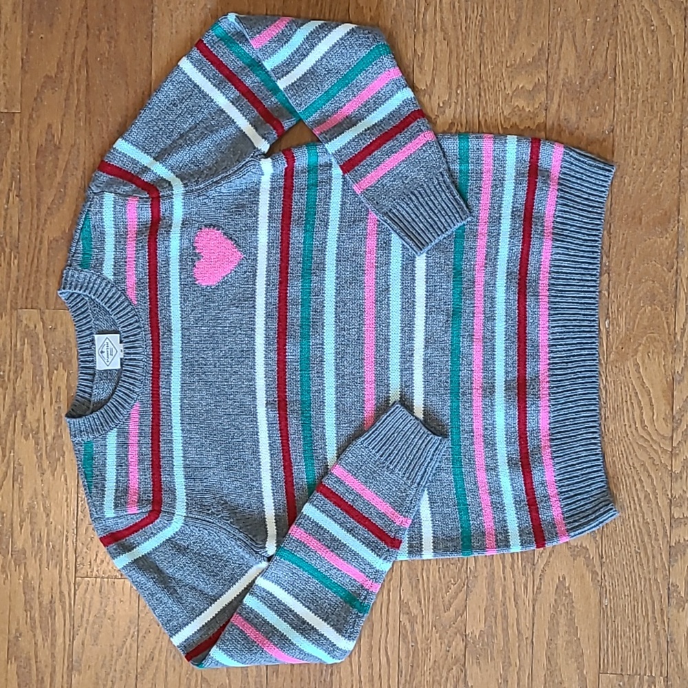 St. John's Bay Gray Striped Crewneck Sweater with Pink Heart
